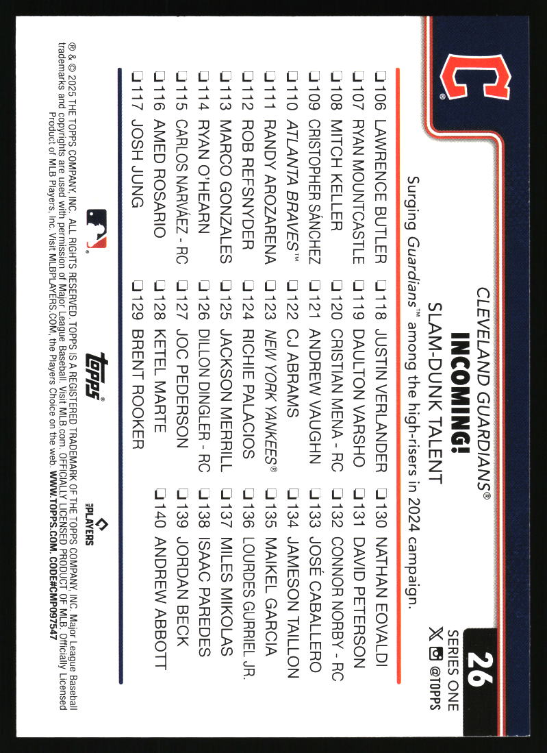 2025 Topps #26 Incoming! Slam-Dunk Talent Spring Training