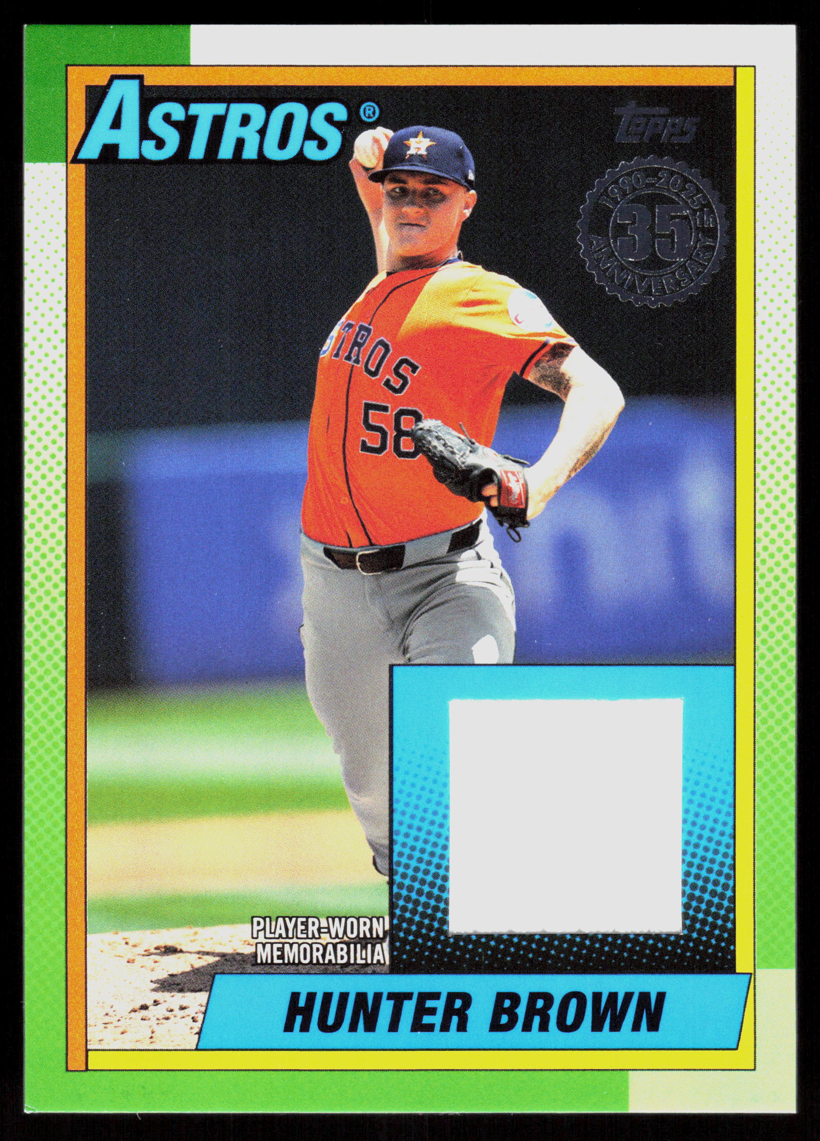 2025 Topps #T90R-HBR Hunter Brown 1990 Topps Baseball 35th Anniversary Relics