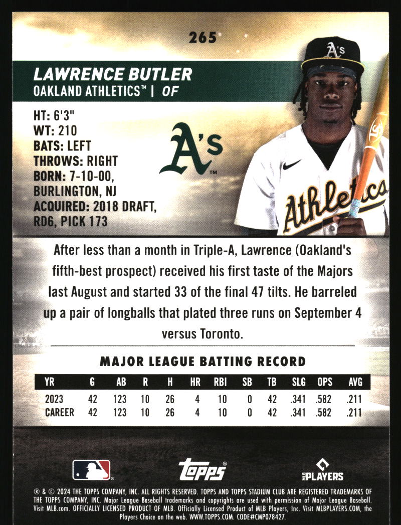 2024 Stadium Club #265 Lawrence Butler Pink Foil