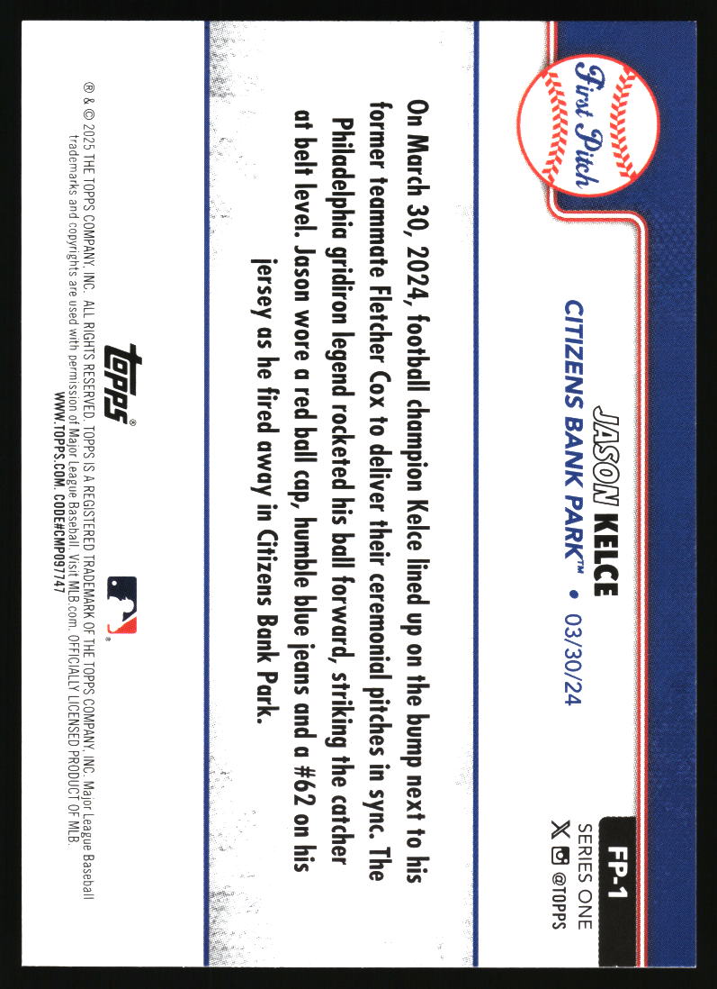 2025 Topps #FP-1 Jason Kelce First Pitch (Series One)